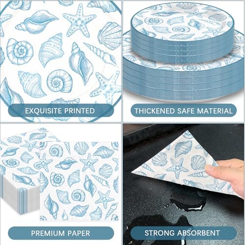 180Pcs Blue Seashell Starfish Coral Plates and Napkins Set,Serves 60 - Image 3