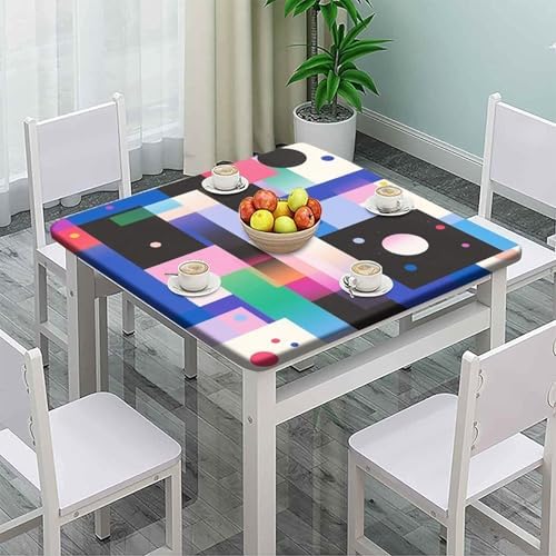 Square Elastic Fitted Tablecloths, Modern Geometric Pattern Printed on Oilproof Table Top Cover, Great for Outdoor Picnics Patio Lunch, Fit for 40" x 40" Square Tables - Image 2
