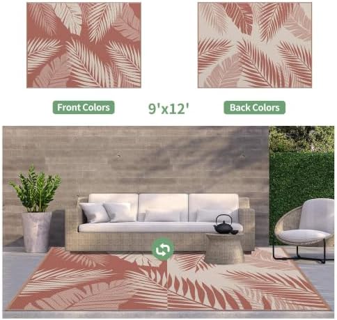 GENIMO Outdoor Rug, Waterproof Plastic Rugs for Patio, 9'x12' Brick Red - Image 2