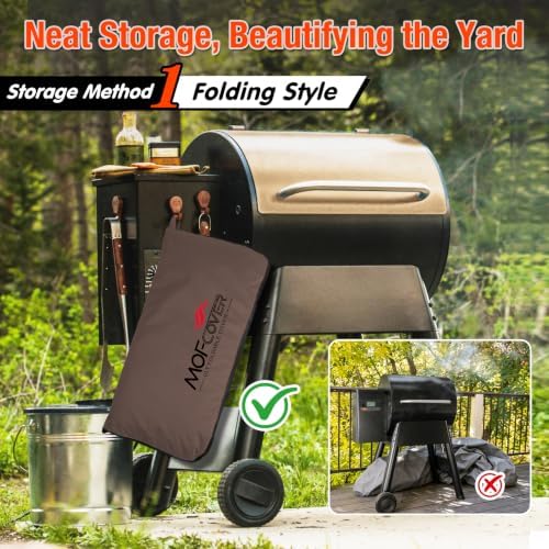 Foldable Grill Cover for Traeger 20 Series Wood Pellet, Waterproof 600D Heavy Duty Wood Pellet Smoker Cover, Fade＆Tear Resistant Pellet Grill Cover for Recteq 340 Grills Junior,Coffee - Image 2