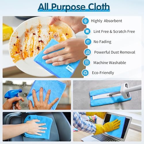 FIXSMITH Blue Microfiber Cleaning Cloth -Pack of 8, Highly Absorbent Cleaning Rags, 16"X12" All Purpose Cleaning Towels for Housekeeping, Kitchen, Car, Lint Free and Reusable Microfiber Towels - Image 5