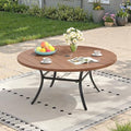 Outdoor Dining Table for 8, 53" Round Outdoor Table with Adjustable Umbrella Hole, All-Weather Metal Patio Dining Table for Lawn Garden Backyard Deck, Walnut by ProvideOutdoorSolutions