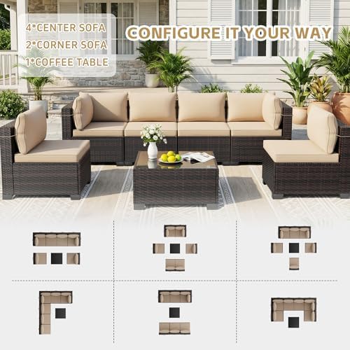 LEVELEVE 9 Pieces Outdoor Patio Furniture Sets,Rattan Conversation Sectional Set,Manual Weaving Wicker Patio Sofa,w/Table&Ottoman - Image 4