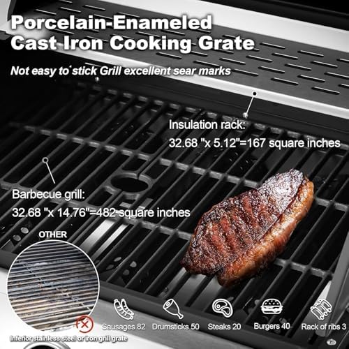 Upgraded 6 Burner 60000 BTU Propane Gas Grill with Side Burner - Image 4