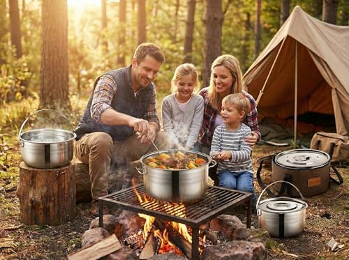Wealers Camping Cookware Set - Compact Stainless Steel Campfire Cooking Pots and Pans | Combo Kit with Travel Tote Bag | Rugged Outdoor Cook Set for Hiking | Barbecues | Beach - Image 5