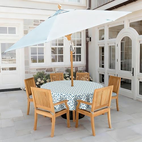 LVTXIII Round Outdoor Tablecloth with Umbrella Hole and Zipper, Water-Repellent 60 Inch Patio Table Cover for Bistro, Garden, Patio & Picnic, Brush Blue - Image 2