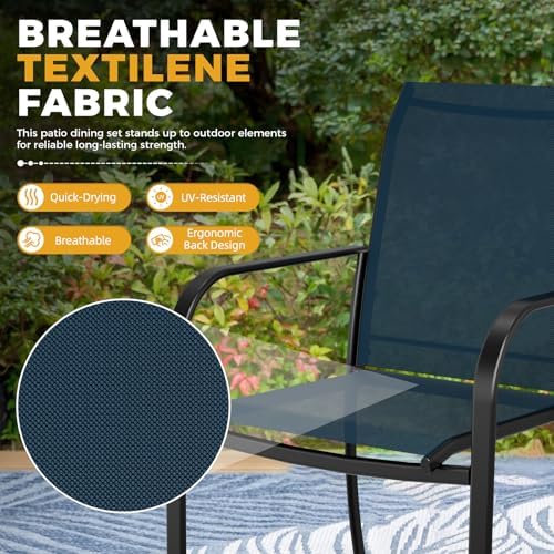 Incbruce 7 Pcs Patio Dining Set, Textilene Chairs and Rectangle Table with Brown Umbrella (Blue) - Image 3