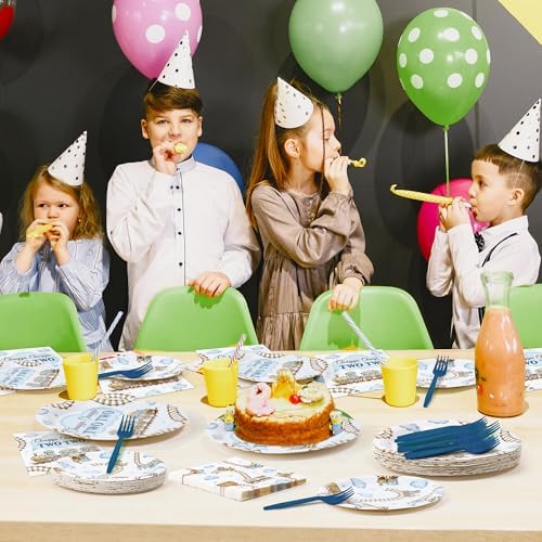 96Pcs Chugga Chugga Two Two Watercolor Train 2nd Year Old Retro Birthday Party Plates Supplies - Party Tableware Decoration Disposable Paper Plate Napkin Fork for Birthday, Serves 24 - Image 6
