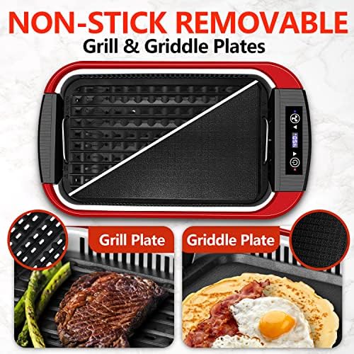 Indoor Grill, CUSIMAX Smokeless Grill Indoor, Electric Griddle, 1500W, Red - Image 2
