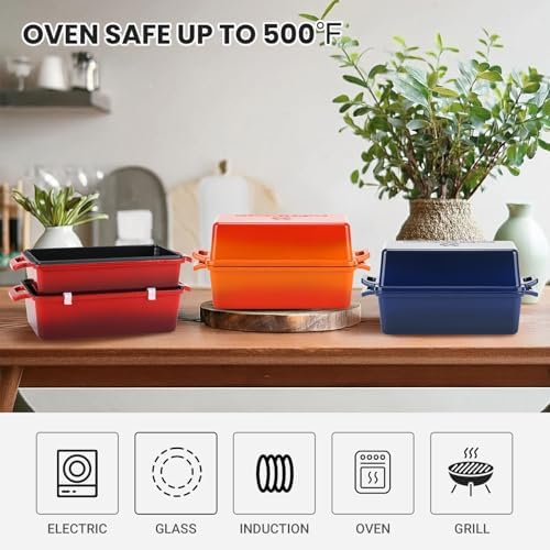 Northriver Casting 9x5 Inch Enameled Cast Iron Loaf Pan with Lid, Perfect Bread Baking Pan | Even Heat Distribution for Homemade Bread, Cake, Meatloaf，2 Piece set，Red - Image 6