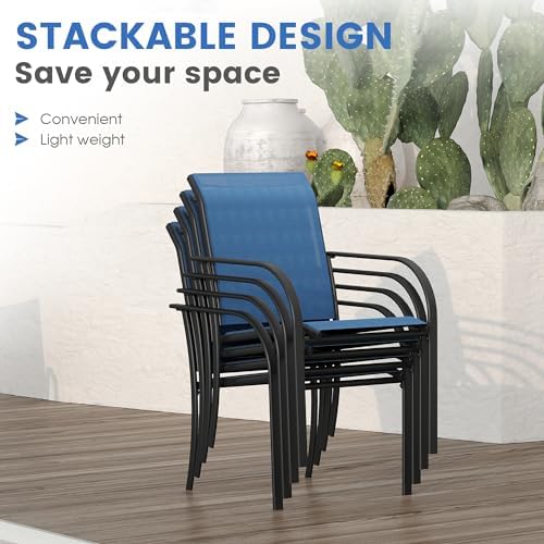 VICLLAX Patio Table and Chair Set of 4, All Weather Metal Round Outdoor Dining Furniture Set-40.6" Round Outdoor Table and Chairs, Black Tabletop - Image 4