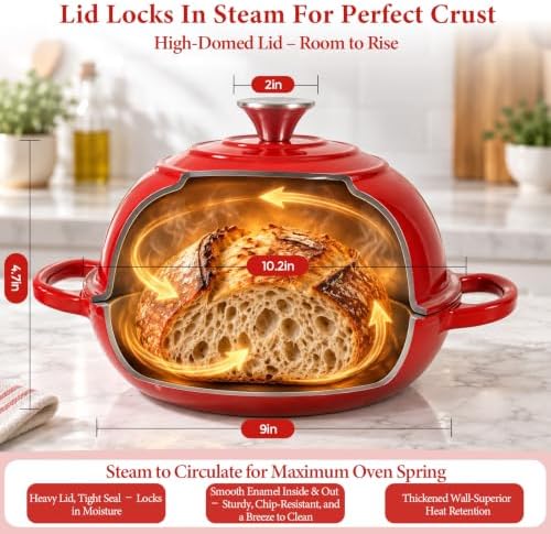 Enameled Cast Iron Dutch Oven 5.5QT with Lid - Complete Sourdough Bread Baking Kit (Banneton Basket, Dough Tools, Silicone Sling) for Artisan Bread - Image 3