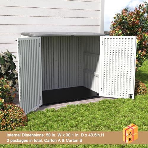 KINYING Larger Outdoor Storage Shed Weather Resistance, Horizontal Outdoor Storage Box Waterproof for Garden, Patios, Backyards, 48 Cu.ft Capacity for Garbage Cans, Lawn Mower, Garden Tools - Image 7