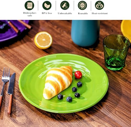 11-Inch Melamine Plates (Set of 6) - Unbreakable and Reusable Plastic Dinnerware with Ceramic Feel, Stackable and Dishwasher-Safe - Versatile for All Meals (Multicolor) - Image 5