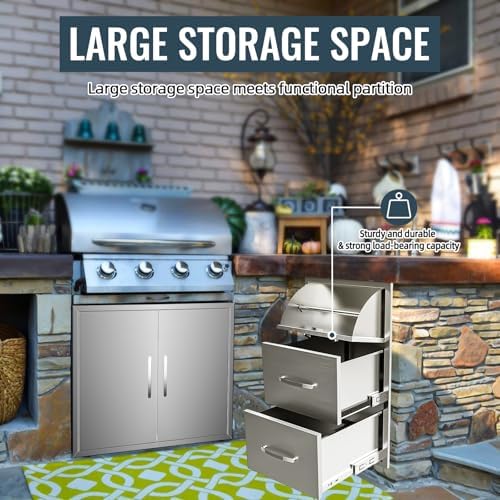 Outdoor Kitchen Drawers Stainless Steel, BBQ Drawer Inserts for Built-in Patio Grill Station, 17''W x 30''H x 21''D - Image 5