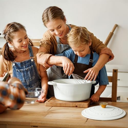 Overmont Enameled Cast Iron Dutch Oven - 7QT Pot with Lid Cookbook & Cotton Potholders - Heavy-Duty Cookware for Braising, Stews, Roasting, Bread Baking PearlWhite - Image 7