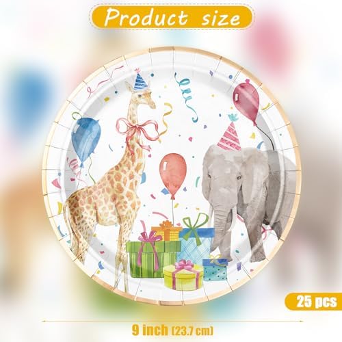 WRAPAHOLIC 25Pcs Birthday Paper Plates - 9 Inch Adorable Animal Disposable Plates Decorative Dinner Plates for Party Tableware Supplies Table Decor - Image 2