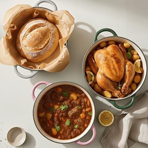 6 Quart Dutch Oven Pot with Lid, Non Stick Enameled Cast Iron Dutch Oven for Bread Baking, Heavy-Duty, Oven Safe Ceramic Cookware Up to 500°F for Baking, Braising, Stews, Roasting, Gray - Image 7