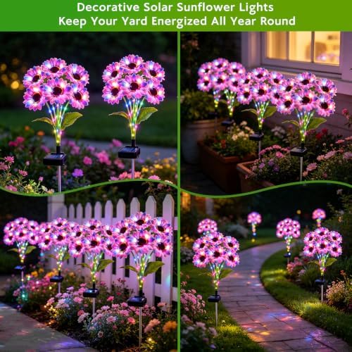 Solar Sunflower Lights Outdoor Garden Decor, 6 Pack Solar Multicolor Flowers Lights with 36 Sunflowers, Waterproof Fall Decor Stake Decorative Light Auto ON/Off for Garden Yard Patio, Gift for Women - Image 6