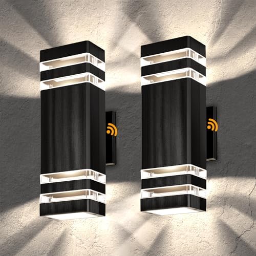 Outdoor Wall Lights 2-Pack – Modern Patio Wall Light Fixture, Dusk to Dawn Outside Lights for House, Up & Down Outdoor Sconce, Waterproof Outdoor Light Fixtures, Front Porch, Garage Lights by TesjasoLighting