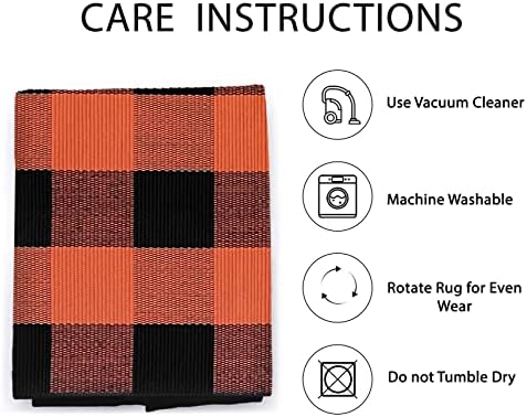 IOHOUZE Fall Buffalo Plaid Outdoor Rug 4x6, Washable, Black Orange - Image 5