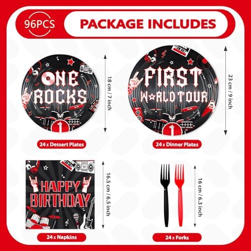 96 Pcs One Rocks 1st Birthday Party Decorations for Rock Music, Serves 24 - Image 4