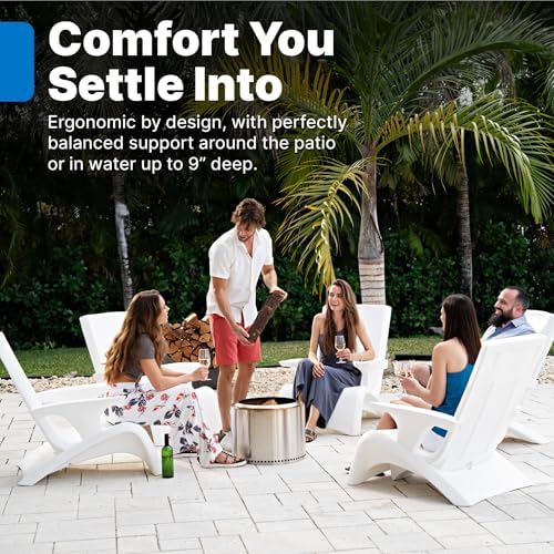 Step2 Vero Adirondack Chair, Stylish Poolside Lounger, Fade-Resistant, Waterproof Patio Furniture for Sun Shelf, Use in Pools up to 9-Inches of Water, Weighted, White - Image 5