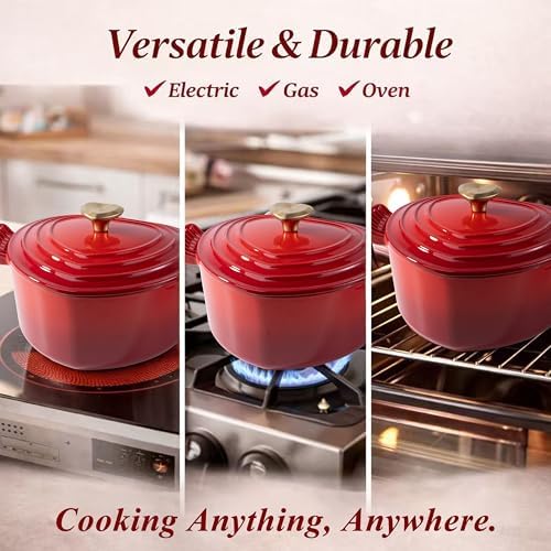 Mabeeze Heart Shaped Dutch Oven, Enameled Cast Iron, 2 Qt Red - Image 4