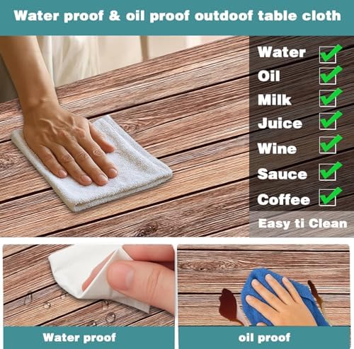Picnic Table Cover with Bench Covers Camping Essentials Farmhouse Outdoor Table Covers Wood Grain Waterproof Windproof Fitted Tablecloth Cover with Elastic Edge for Indoor & Outdoor 3 PCS 30x96 Inch - Image 5