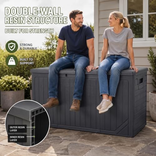 330 Gallon Outdoor Storage Deck Box, Extra Large Waterproof Resin Storage Box for Patio Cushions, Garden Tools, Pool Supplies, Outdoor Furniture Accessories, Black - Image 3