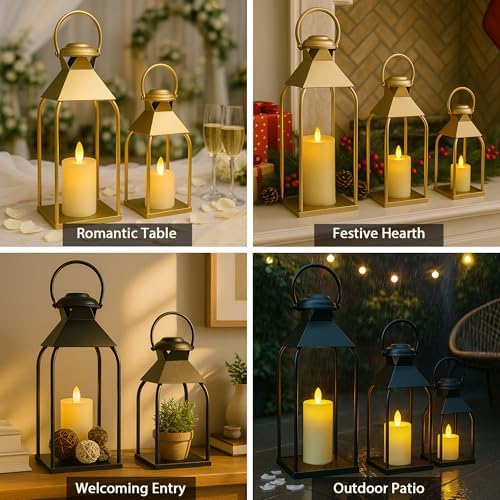 Decorative Metal Lanterns Indoor Outdoor, Candle Holder for Porch, Patio, Fireplace, Floor, Wedding, Christmas, Fall, Holiday, Farmhouse Table Centerpiece (Black, Set of 2 15.7" 12") - Image 4