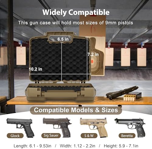 Kinghardcase 9mm Gun Case Lockable, TSA Approved Firearm Travel Case with TSA Lock, Pistol Case Hard Shell, Gun Safe for Handgun, Pistol, Revolver - Shockproof Gun Storage - Image 2