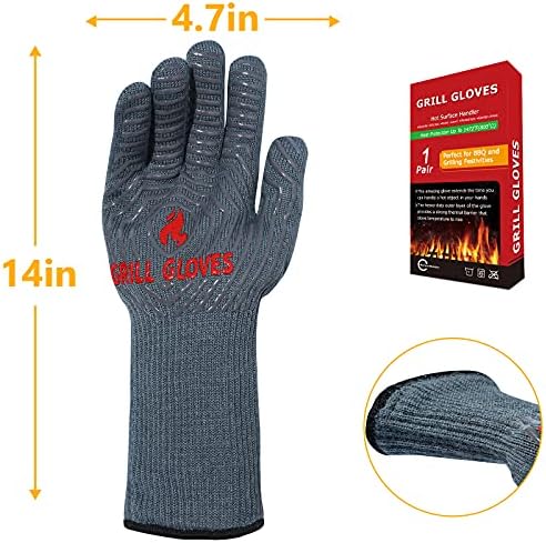 QUWIN BBQ Gloves, Oven Gloves 1472℉ Extreme Heat Resistant, Grilling Gloves Silicone Non-Slip Oven Mitts, Kitchen Gloves for BBQ, Grilling, Cooking, Baking-1 Pair… (Grey, One Size(Long Cuff)) - Image 7