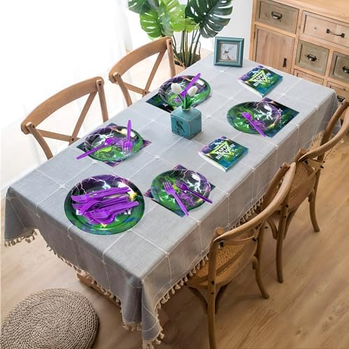 96Pcs Monster Truck Happy Birthday Green Purple Party Plates Supplies - Party Tableware Decorations Disposable Paper Plates Napkins Forks for Birthday Baby Shower, Serves 24 - Image 5