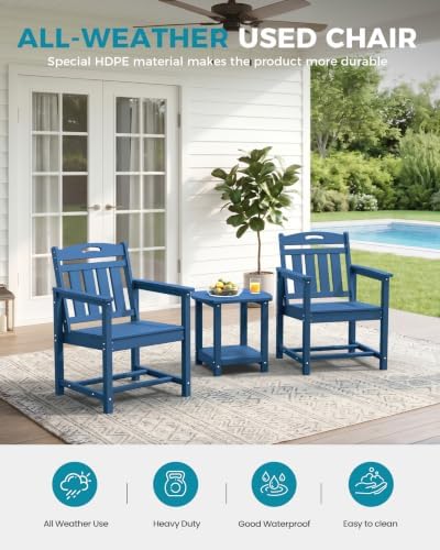 Ciokea HDPE Outdoor Patio Dining Chairs Set of 2, All-Weather, Navy Blue - Image 3