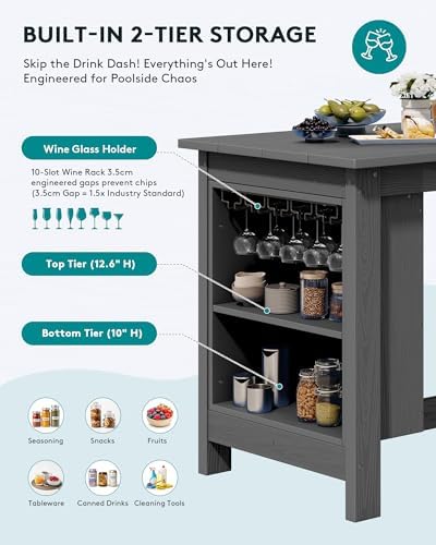 SERWALL 10-Piece Outdoor HDPE Counter-Height Bar Dining Set for 8, Gray - Image 4