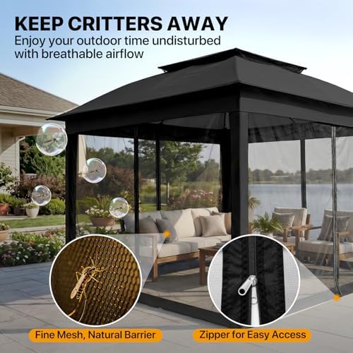 COOS BAY 11x11 Pop Up Gazebo with Netting, Canopy Tent, Black - Image 6