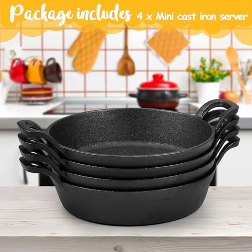 Ziliny 4 Pack Mini Cast Iron Skillets 7 x 7 x 1.7 Inch Pan Ramekin Set - Image 3