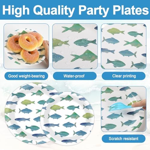 96Pcs Gone Fishing Party Paper Plates and Napkins Sea Ocean Fish Birthday Supplies Little Fisherman Tableware for 24 Guests for Summer Wedding Ofishally One Fishing Birthday Gatherings Decorations - Image 3
