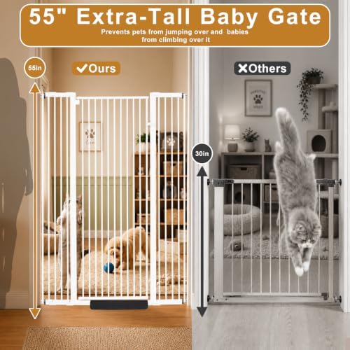 YZHDUXIU Extra Tall Cat Gate,Extra Wide Adjustable Gate(White 55" T*48" W) - Image 2