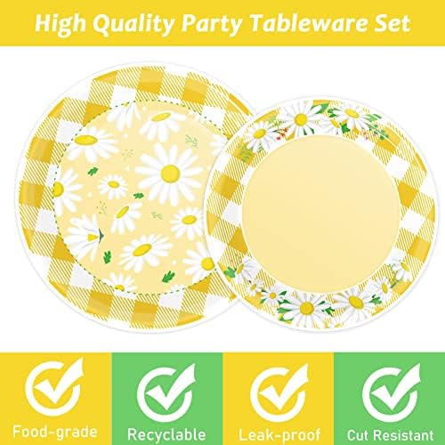 Wiooffen 96 Pcs Daisy Flower Party Supplies for 24 Guests Daisy Party Tableware Set Yellow Daisy Flower Birthday Party Pack Paper Plate Napkin Fork for Birthday Party Wedding Bridal Baby Shower - Image 3