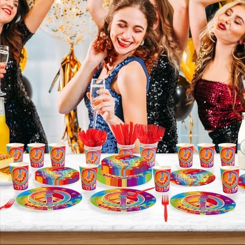 168Pcs Hippie Party Supplies for 60s 70s Hippie Theme Serves 24 - Image 6