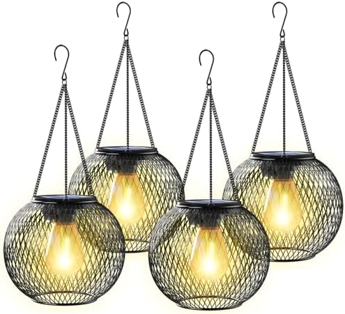 Solar Lantern Outdoor Waterproof,Hanging Solar Lights,4 Pack,Black by KagoLing