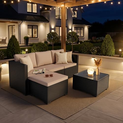 Patio Furniture Set - All-Weather -5 Piece Outdoor Patio Conversation Couch Sets, Modular Wicker Rattan Sectional Sofa for Garden, Patio, Poolside, Backyard, Balcony, Porch,Khaki - Image 6