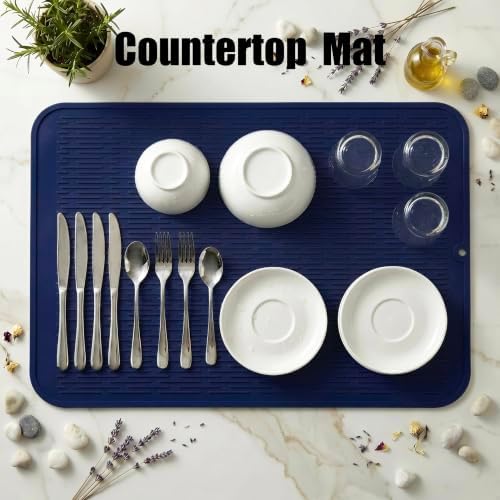 MicoYang Silicone Dish Drying Mat for Multiple Usage,Easy clean,Eco-friendly,Heat-resistant Silicone Mat for Kitchen Counter or Sink,Refrigerator or Drawer Liner Navy Blue 4XL 32 inches x 18 inches - Image 3