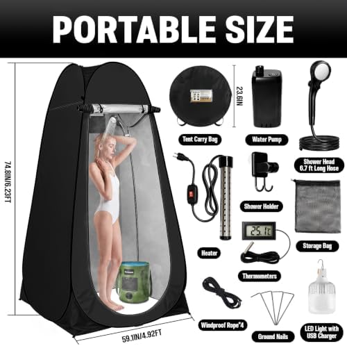 Portable Shower for Camping, 6000mAh Rechargeable Camp Shower Pump with Large Capacity Foldable Bucket, Filtered Shower Head, Outdoor Camping Shower Kit for Travel, Pet Bath, Car Washing - Image 2