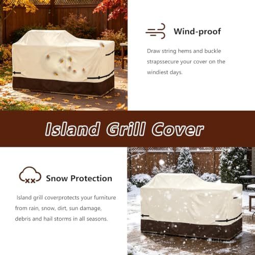 98 Inch Island Grill Cover - 600D Heavy Duty Waterproof All Weather Protection Extra Large Grill Covers,Island with Left/Right Grill Head,Grill Cover for Outdoor Grill, BBQ Cover(Beige&Brown) - Image 7