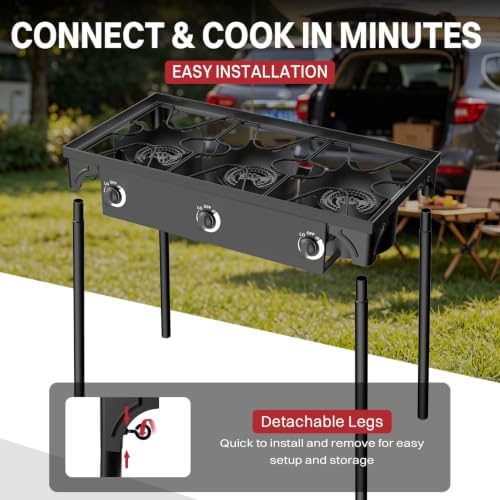 3 Burner Propane Camp Stove | 225,000 BTU | High Pressure Gas Burners - Image 6