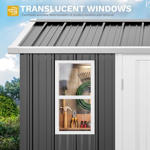DWVO 7' x 5' Outdoor Metal Storage Shed with Windows & 3 Lockable Doors - Image 5