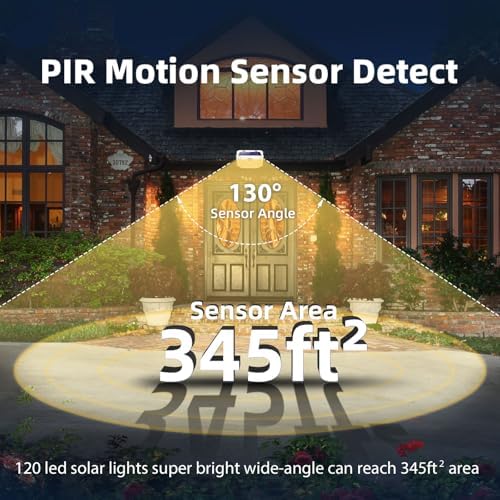 HMCITY 120 LED Solar Lights Outdoor Motion Sensor, 2 Pack, White Warm - Image 6